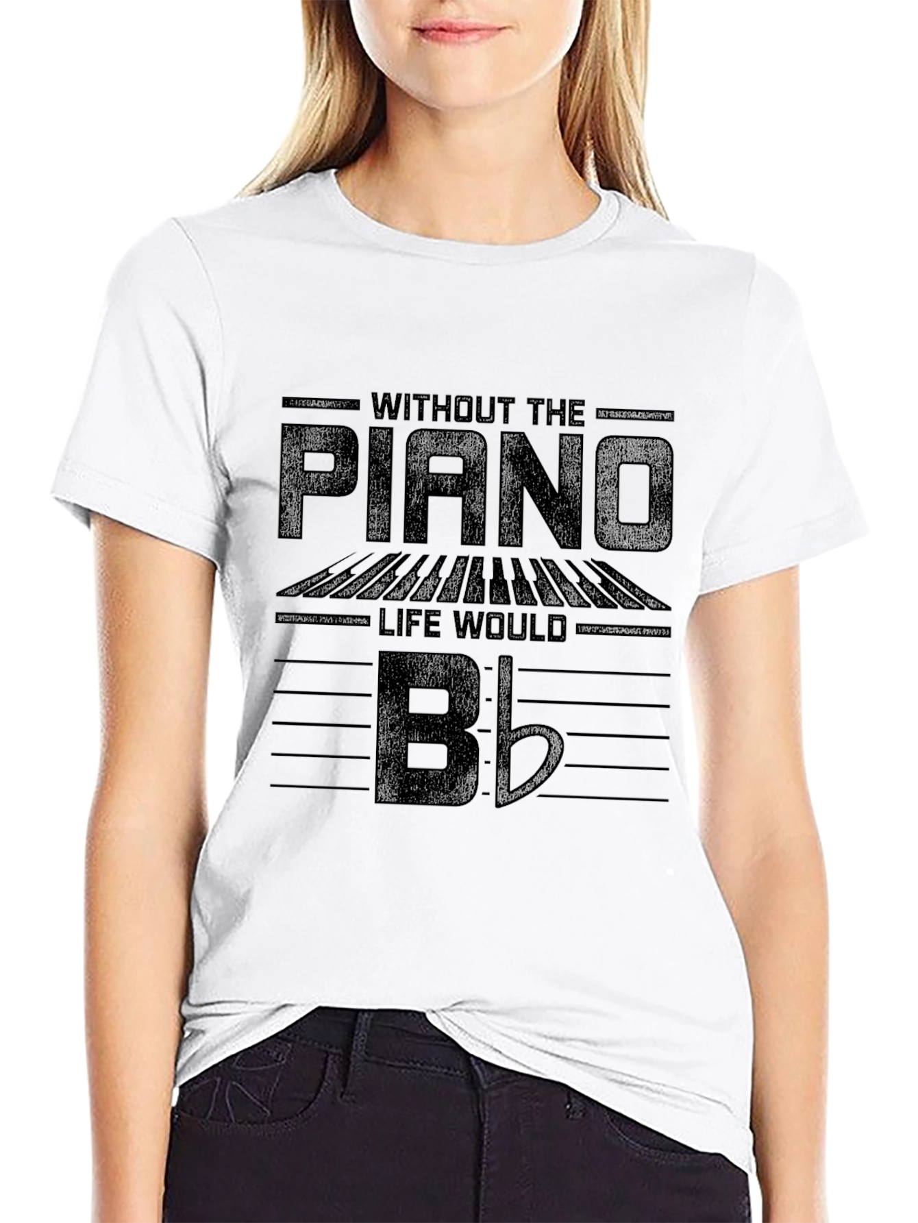 Piano Lovers Black T-Shirt: Life Would Be Flat