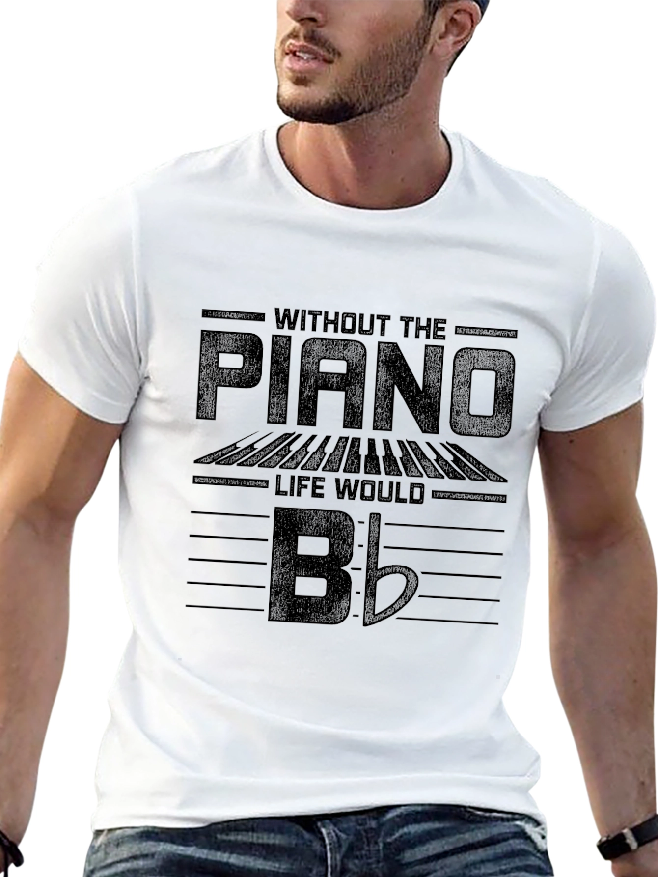 Piano Lovers Black T-Shirt: Life Would Be Flat