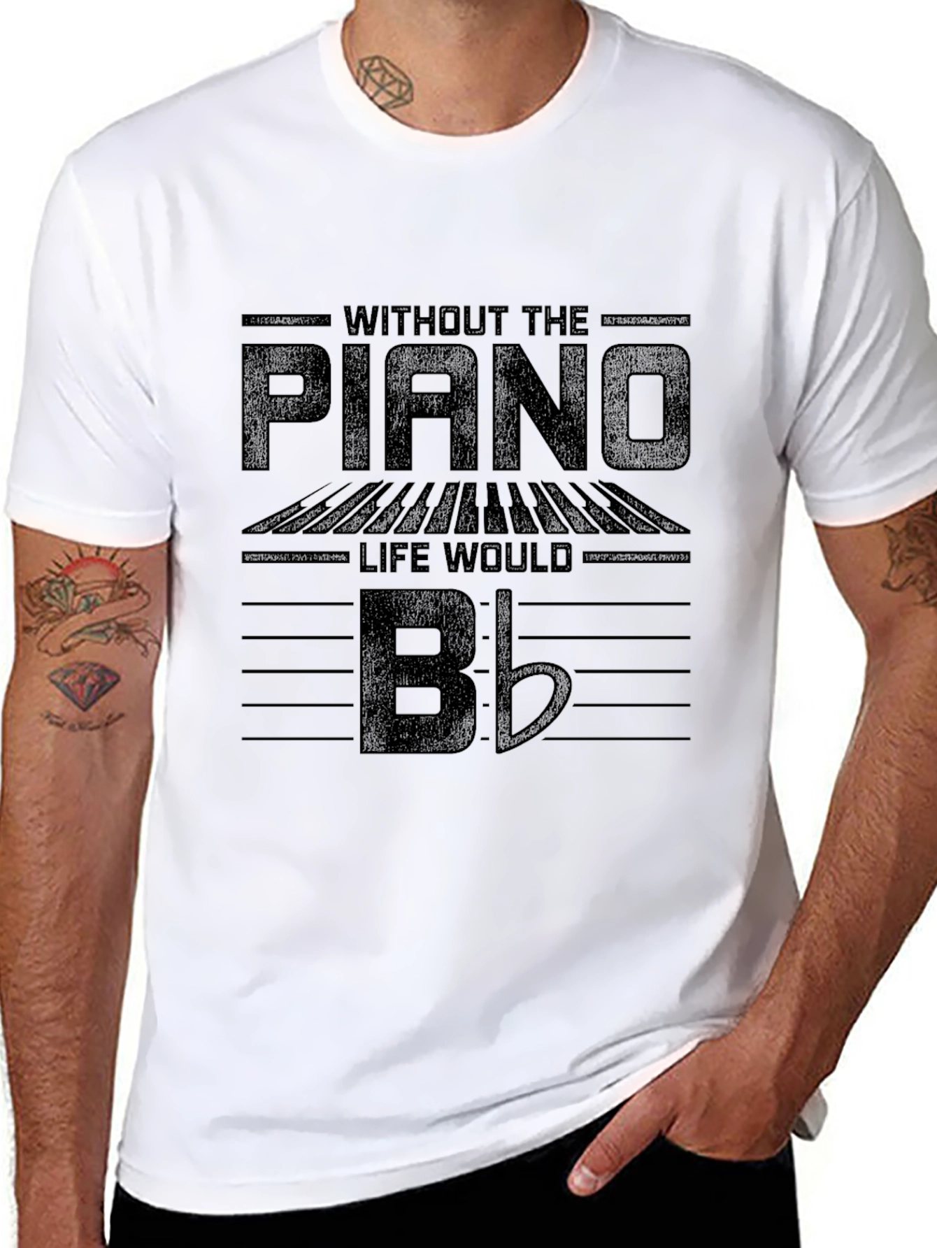 Piano Lovers Black T-Shirt: Life Would Be Flat