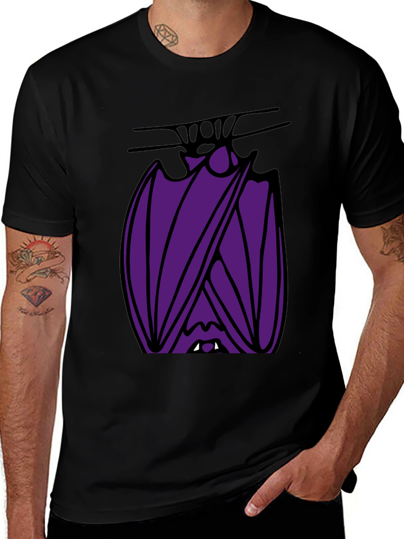 Hanging Bat Graphic Tee - Unique Halloween Style