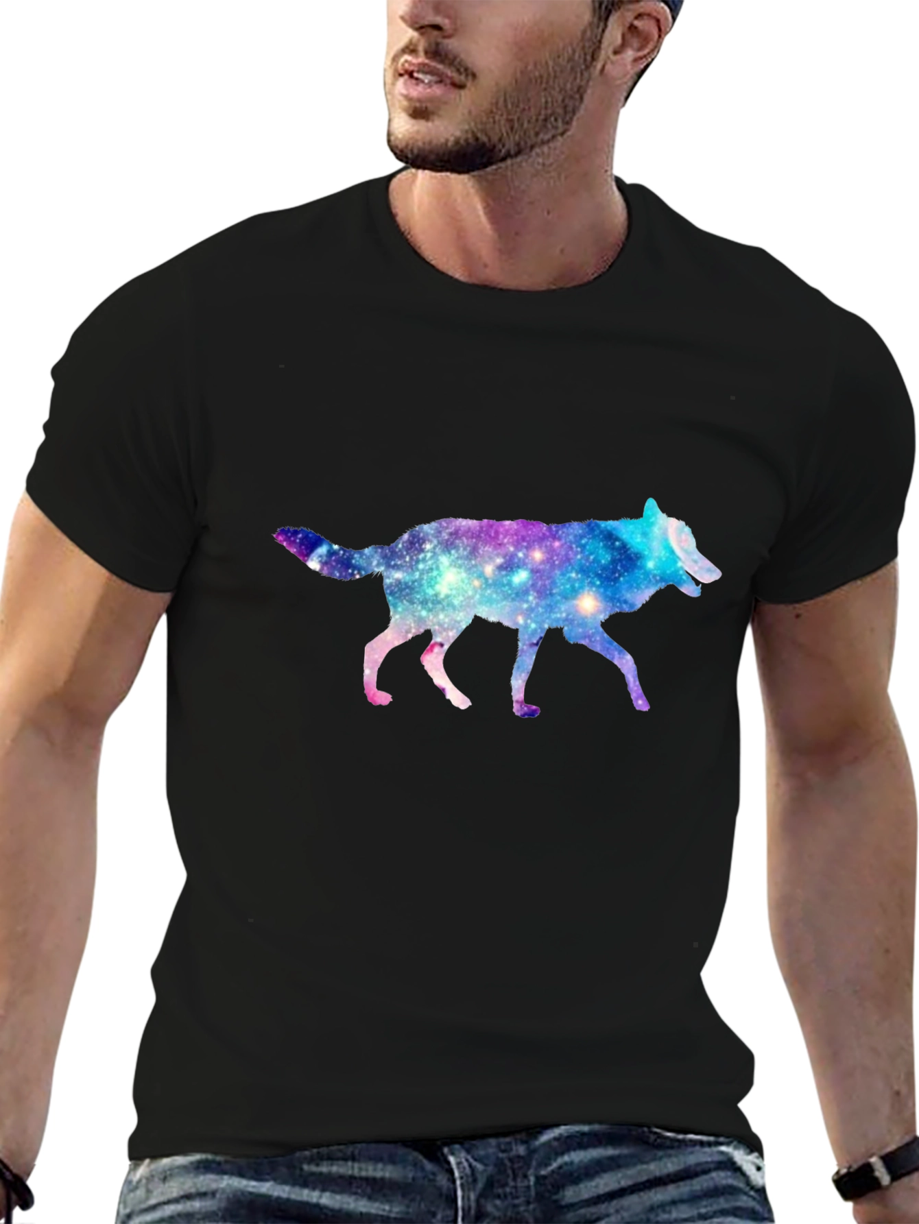 Galaxy Wolf Black T-Shirt - Trendy Animal Tee