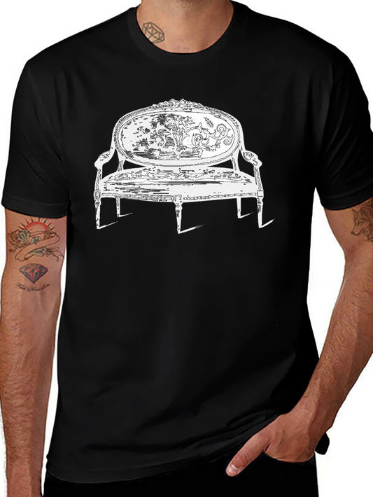 Black T-Shirt with Vintage Couch Graphic