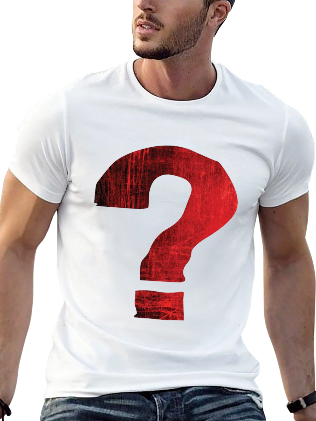 Distressed Red Question Mark Graphic T-Shirt
