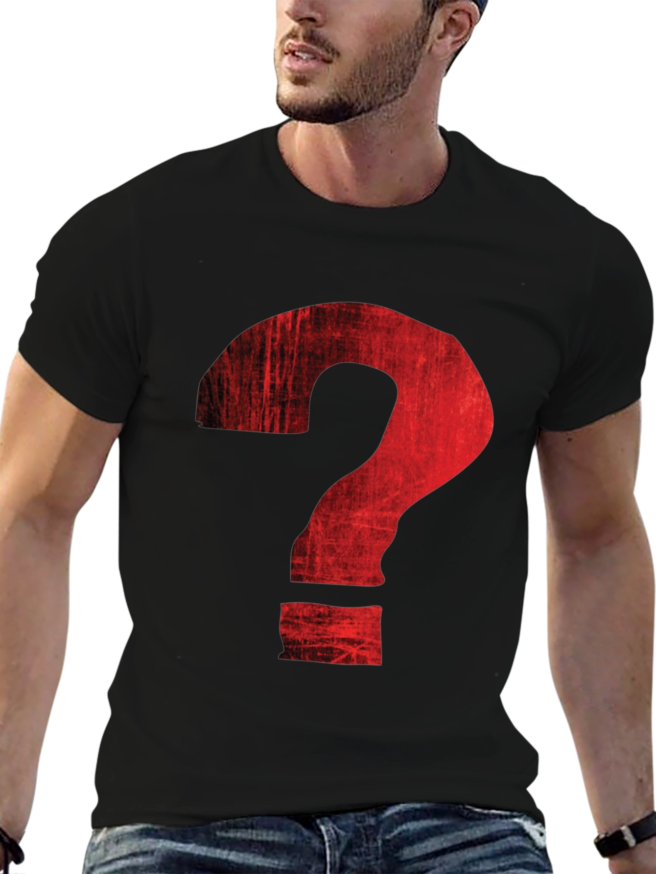 Distressed Red Question Mark Graphic T-Shirt