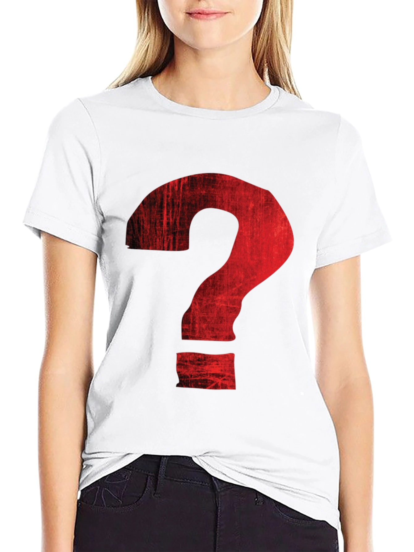 Distressed Red Question Mark Graphic T-Shirt
