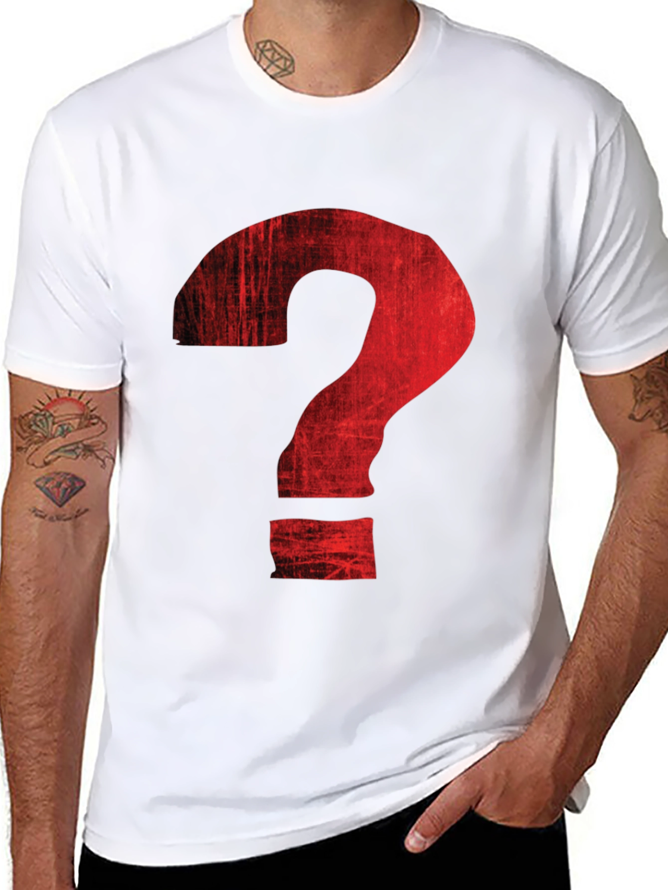 Distressed Red Question Mark Graphic T-Shirt