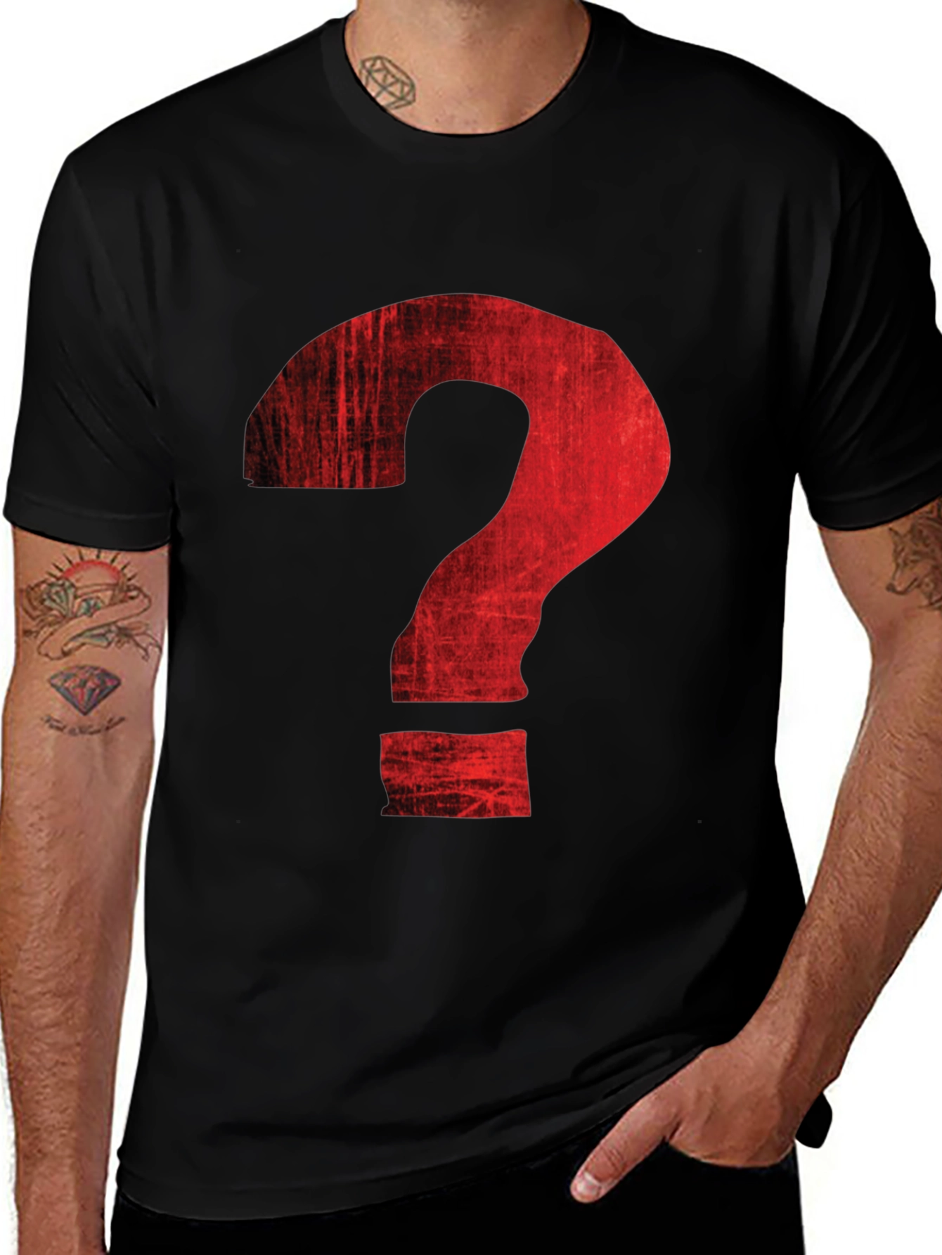 Distressed Red Question Mark Graphic T-Shirt