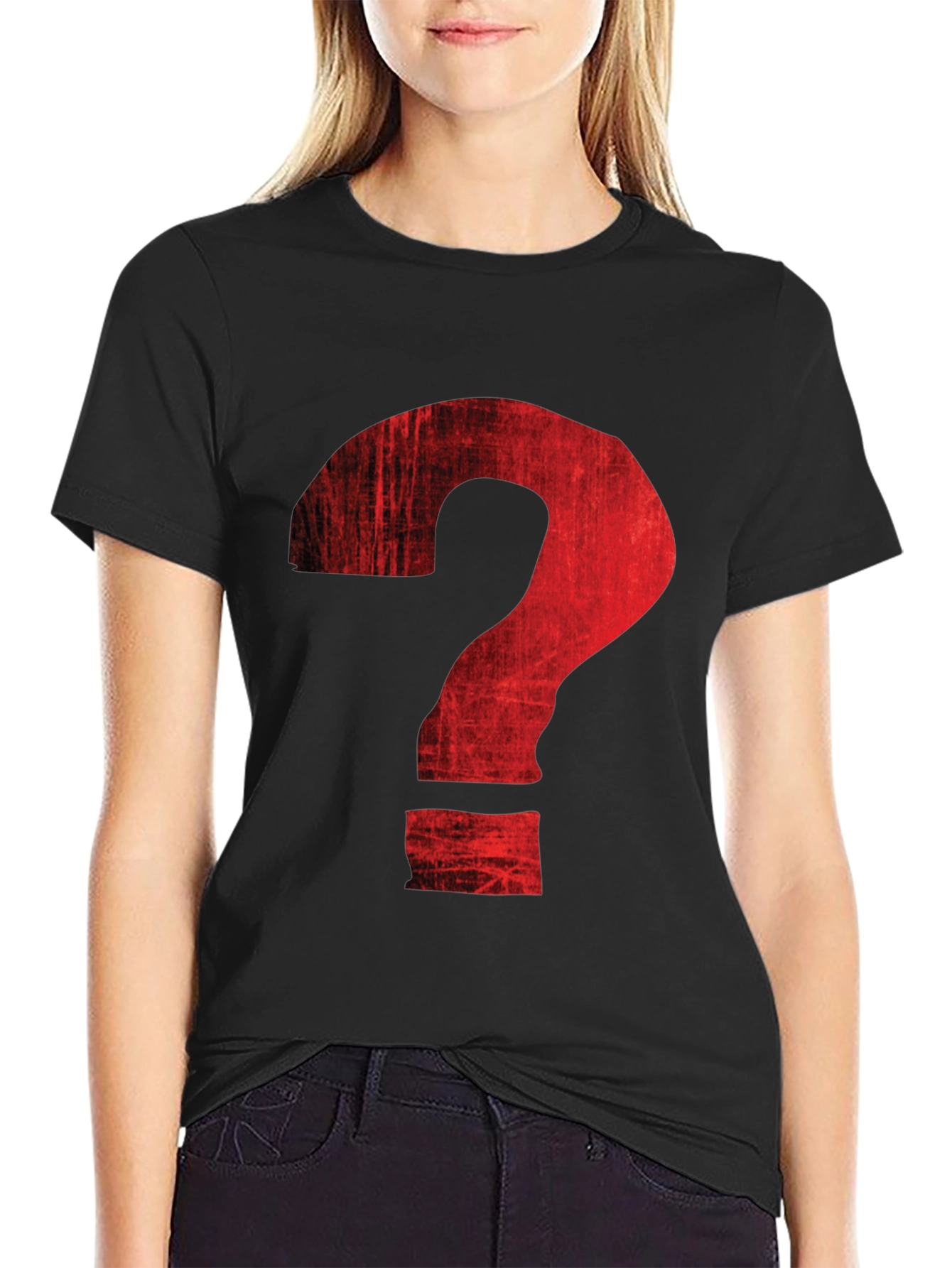 Distressed Red Question Mark Graphic T-Shirt