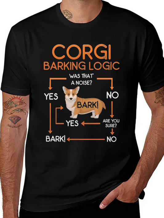 Corgi Barking Logic Black T-Shirt - Dog Lover Gift