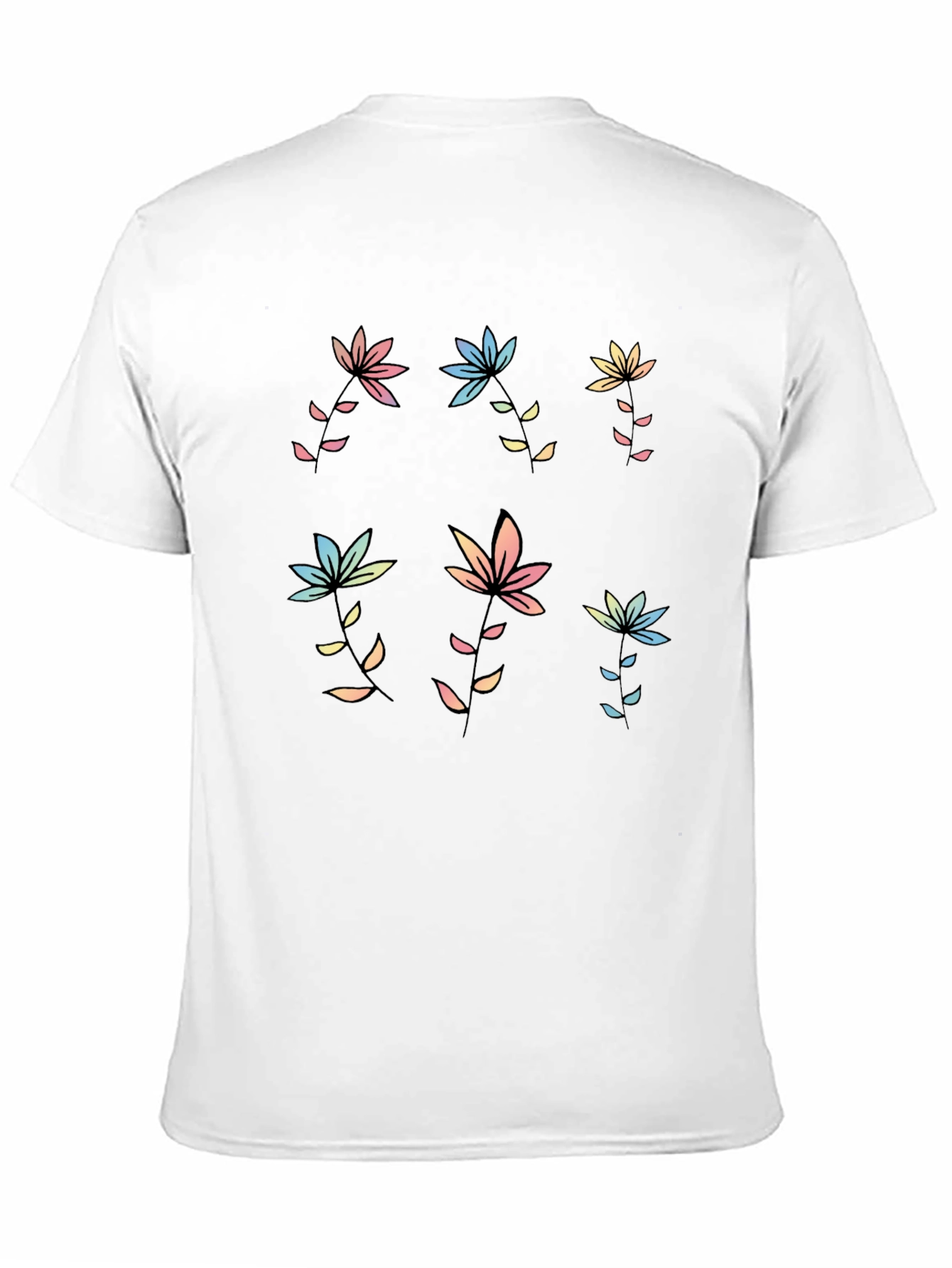 Pastel Floral Print Black T-Shirt