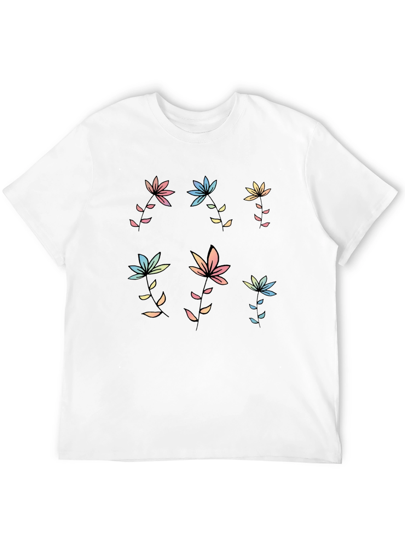 Pastel Floral Print Black T-Shirt