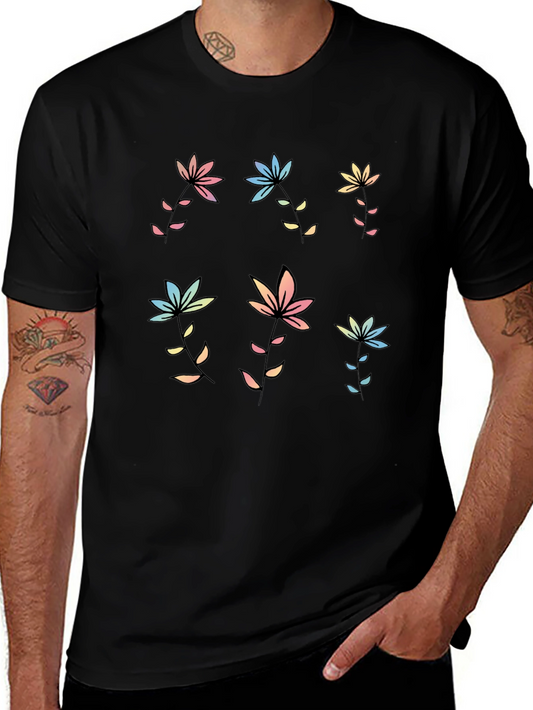 Pastel Floral Print Black T-Shirt
