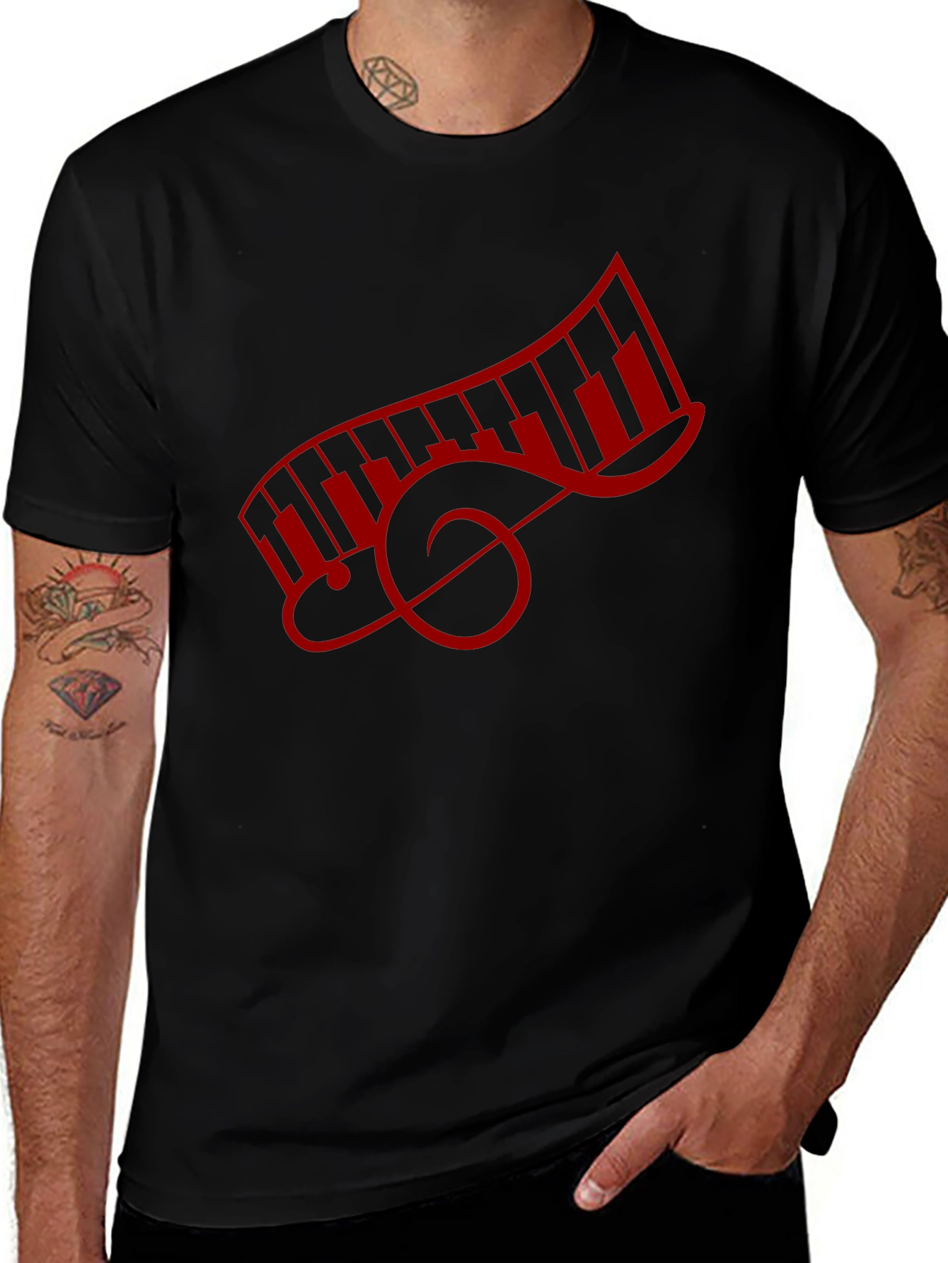 Music Lovers Piano Keys Treble Clef Graphic Tee
