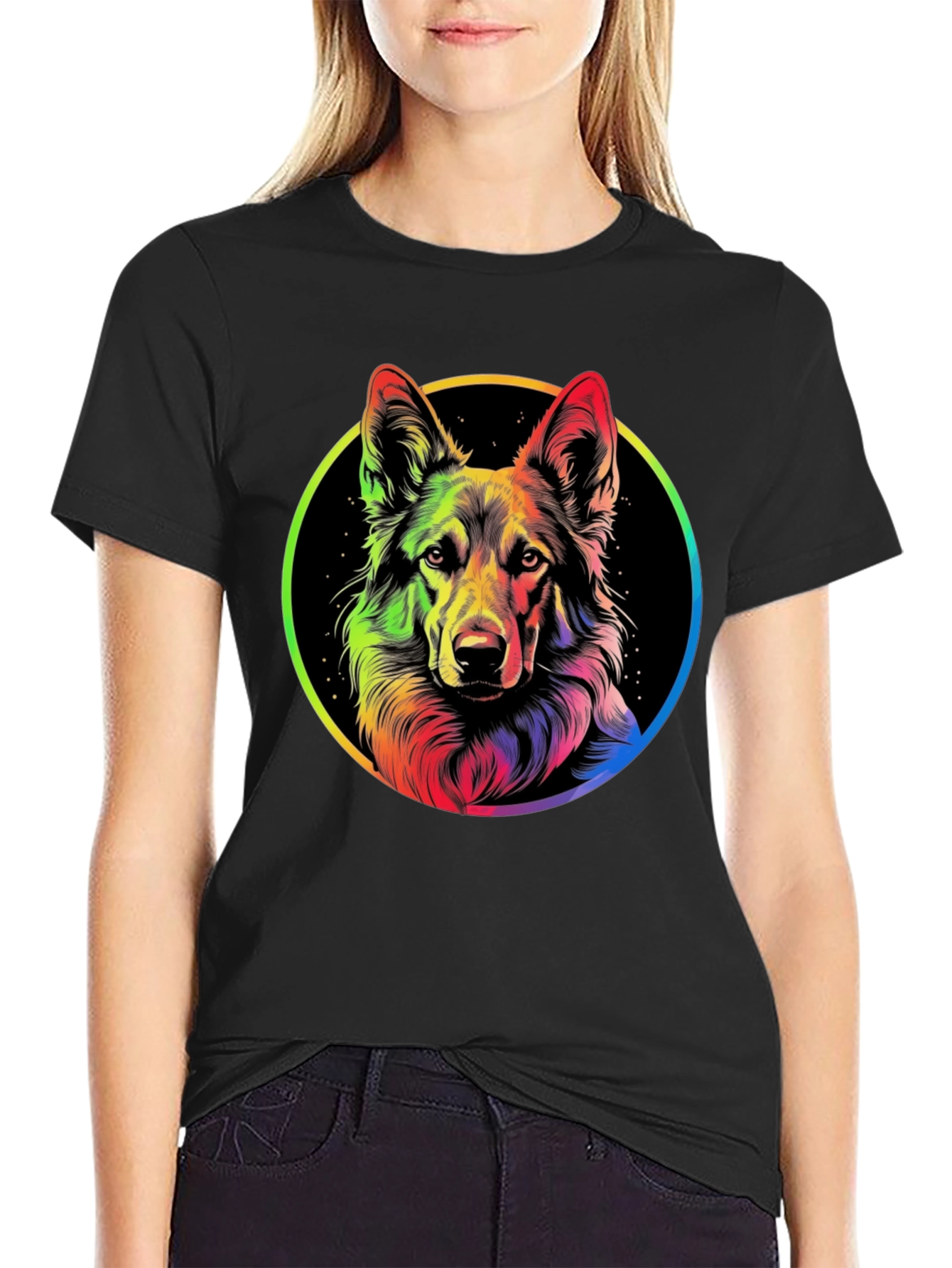 Rainbow German Shepherd Dog Graphic Tee