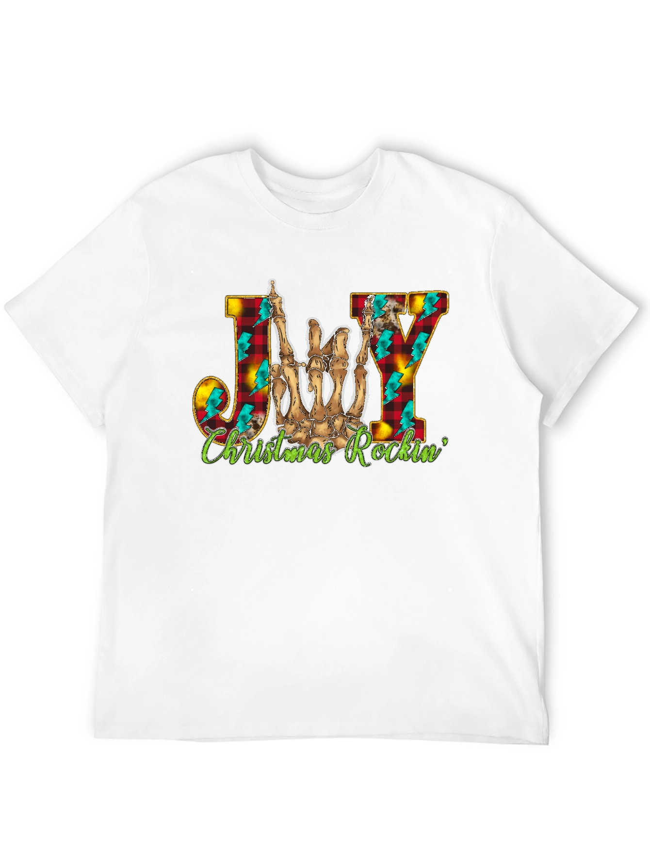 Joy Christmas Rockin Skeleton Hand T-Shirt