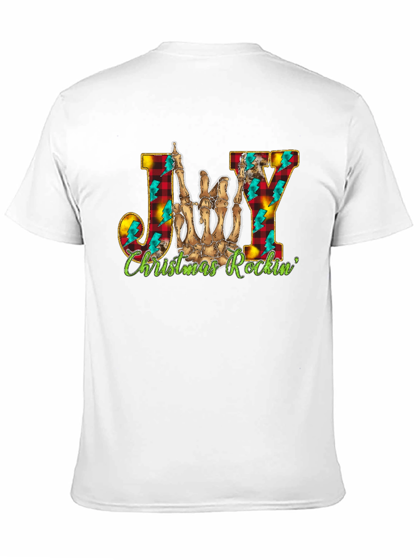 Joy Christmas Rockin Skeleton Hand T-Shirt