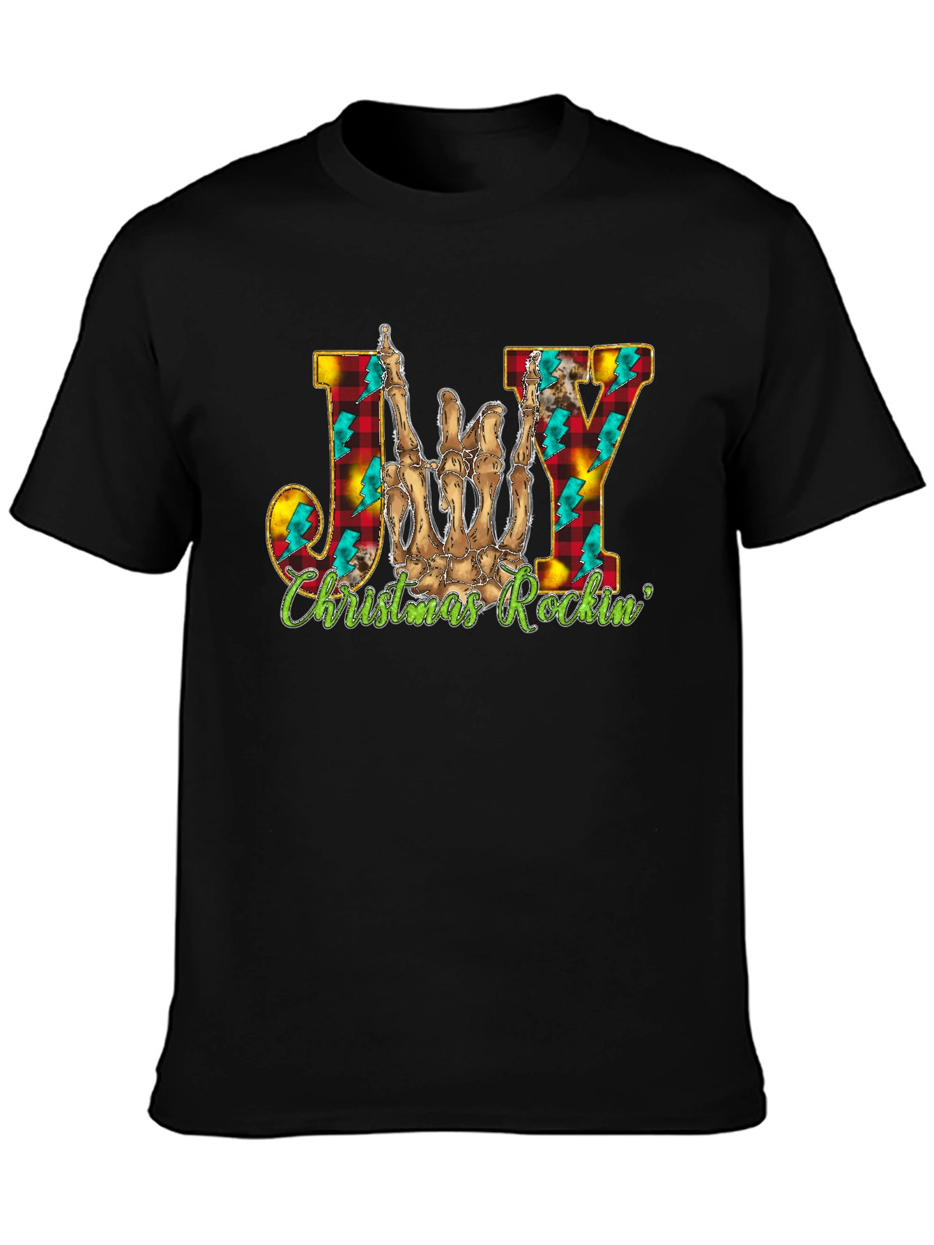 Joy Christmas Rockin Skeleton Hand T-Shirt