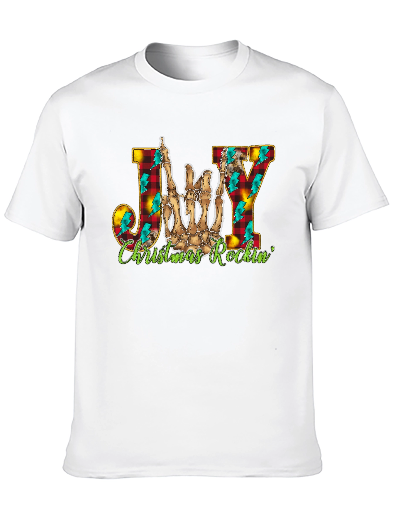 Joy Christmas Rockin Skeleton Hand T-Shirt