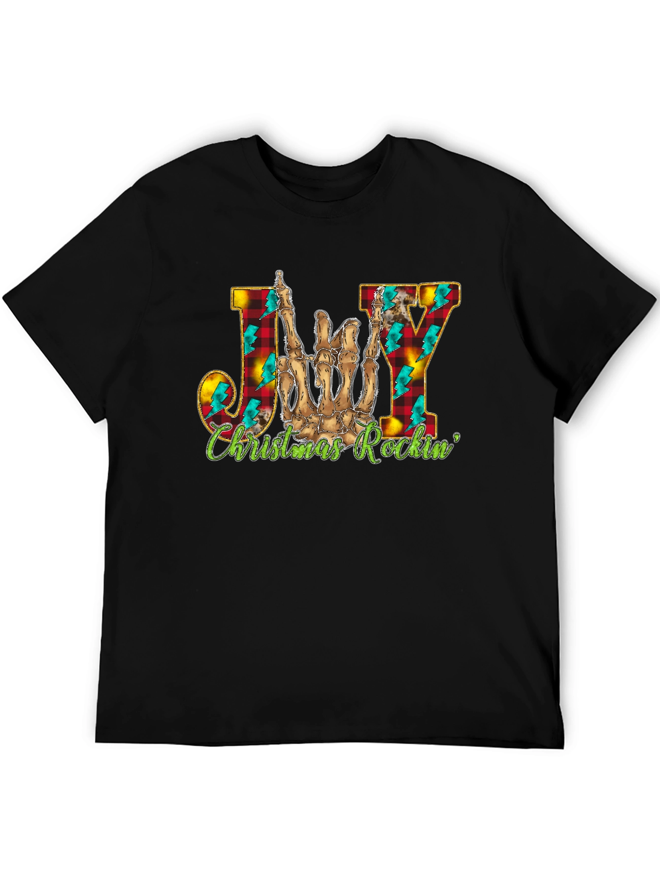 Joy Christmas Rockin Skeleton Hand T-Shirt