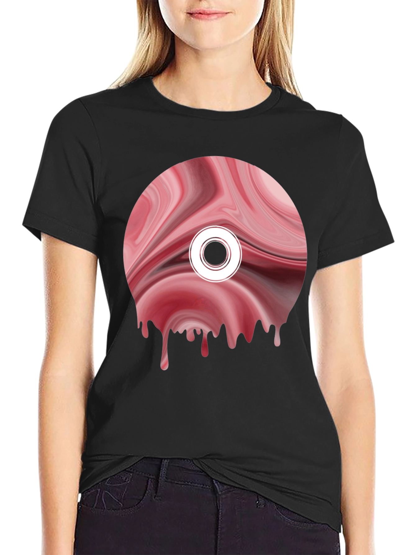 Abstract Melting Disc Graphic Tee - Black