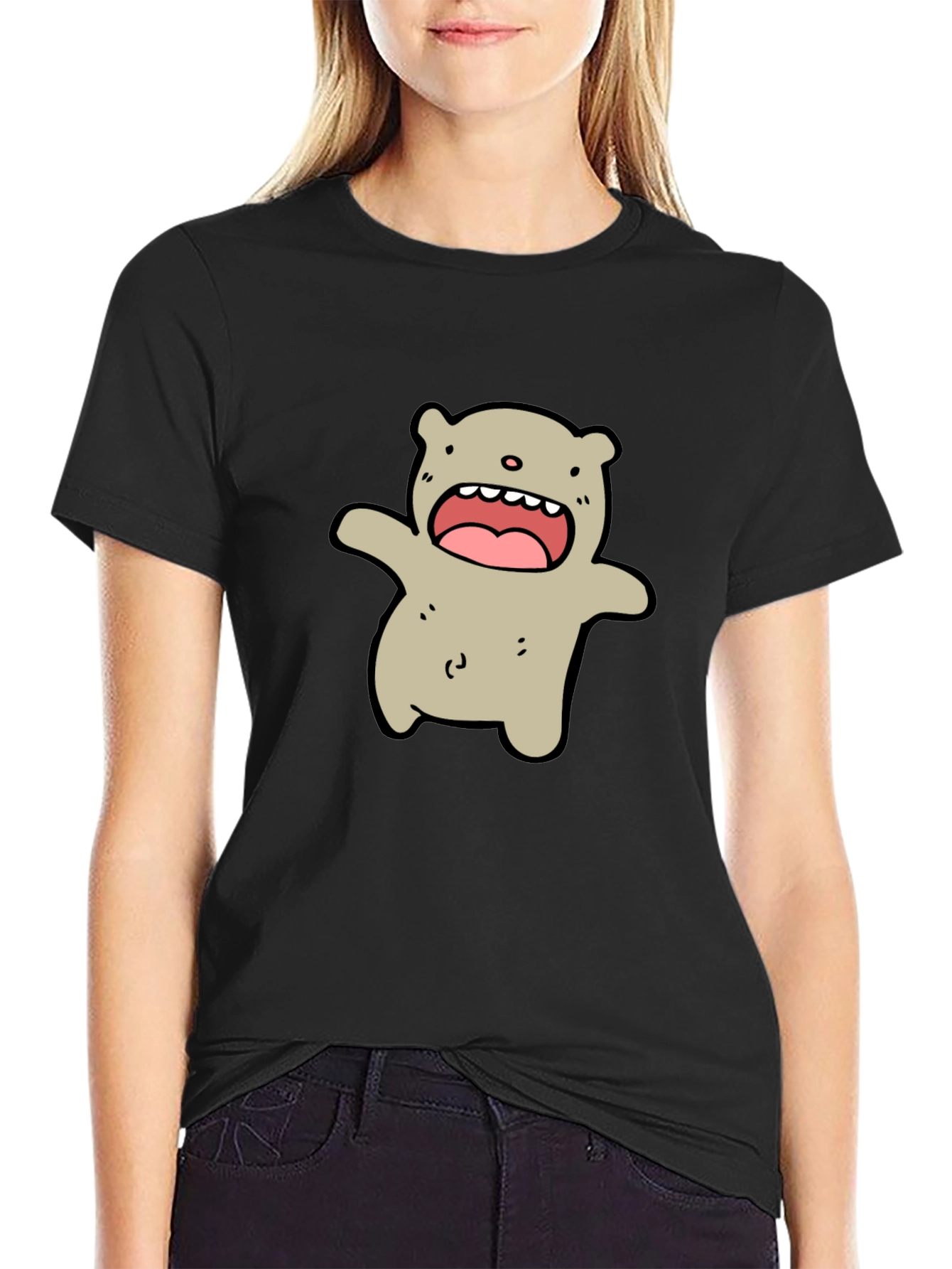 Cartoon Bear Black T-Shirt