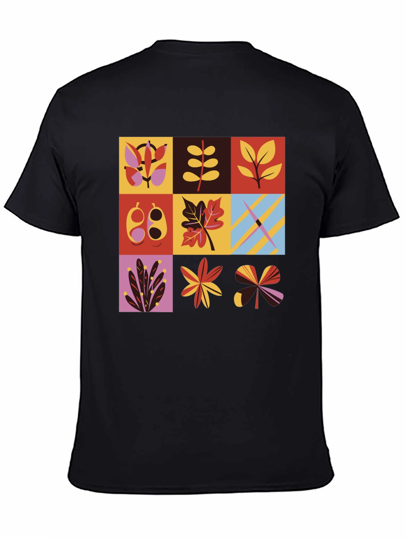 Botanical Block Print Mens Black T-Shirt