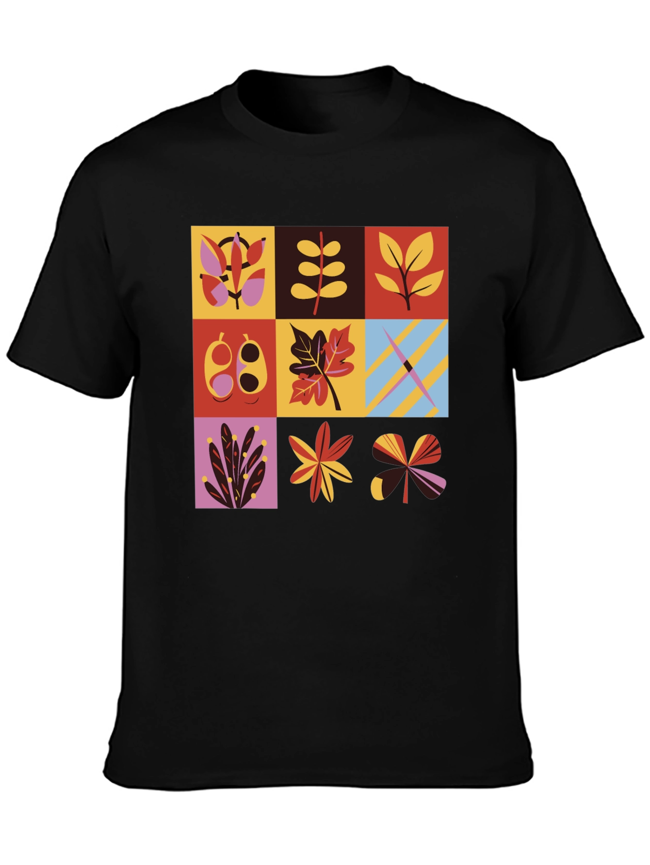Botanical Block Print Mens Black T-Shirt