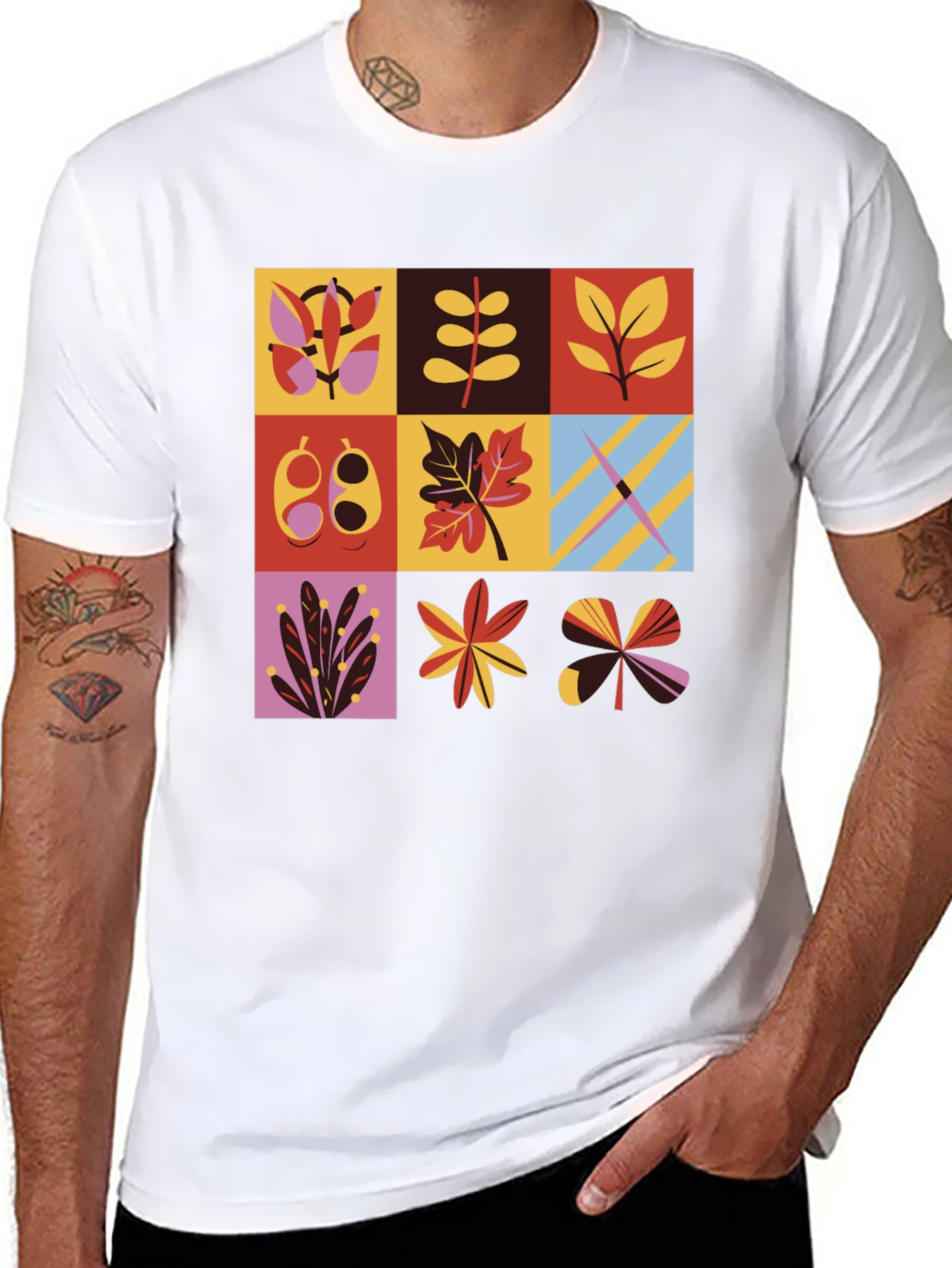 Botanical Block Print Mens Black T-Shirt