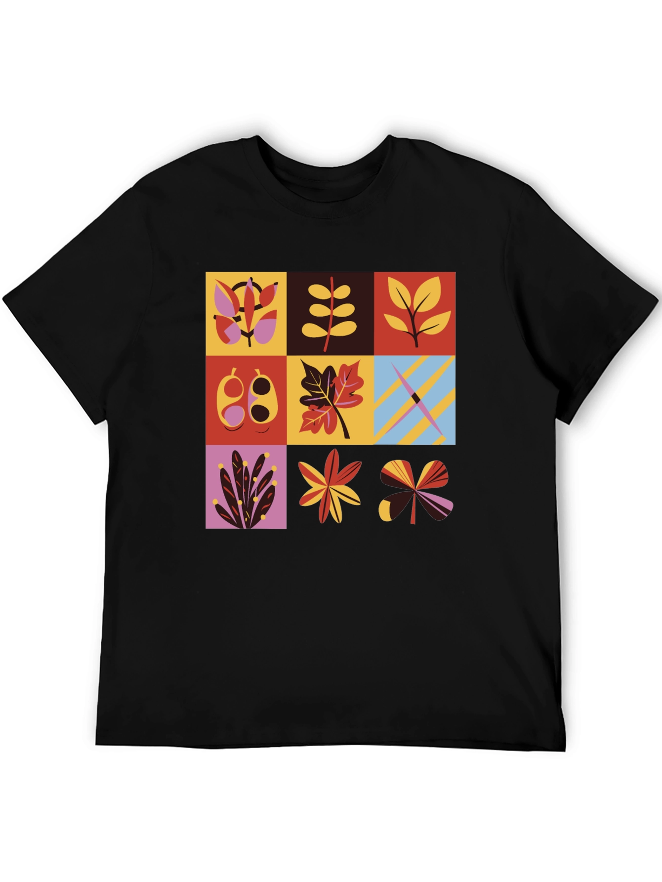 Botanical Block Print Mens Black T-Shirt