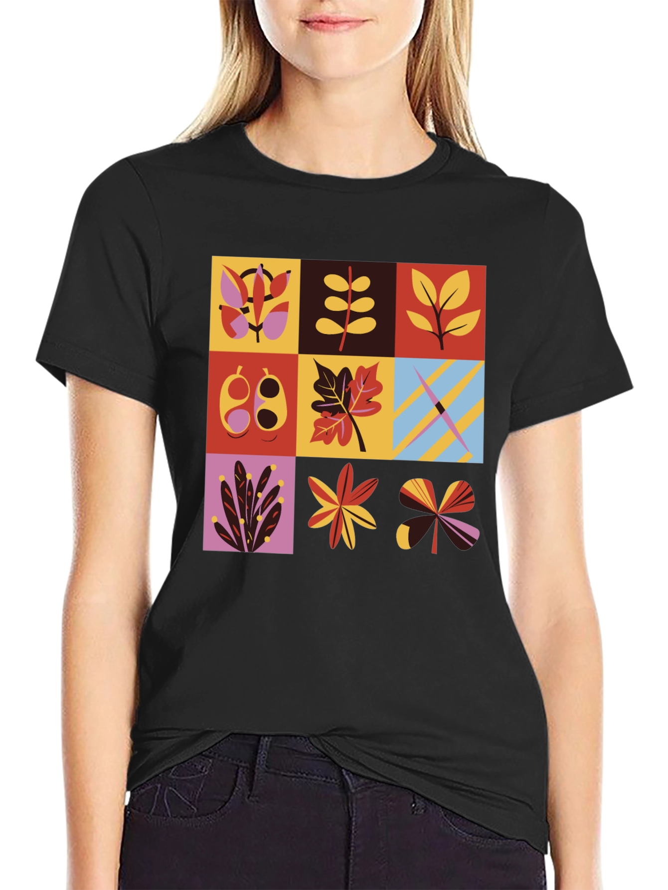 Botanical Block Print Mens Black T-Shirt