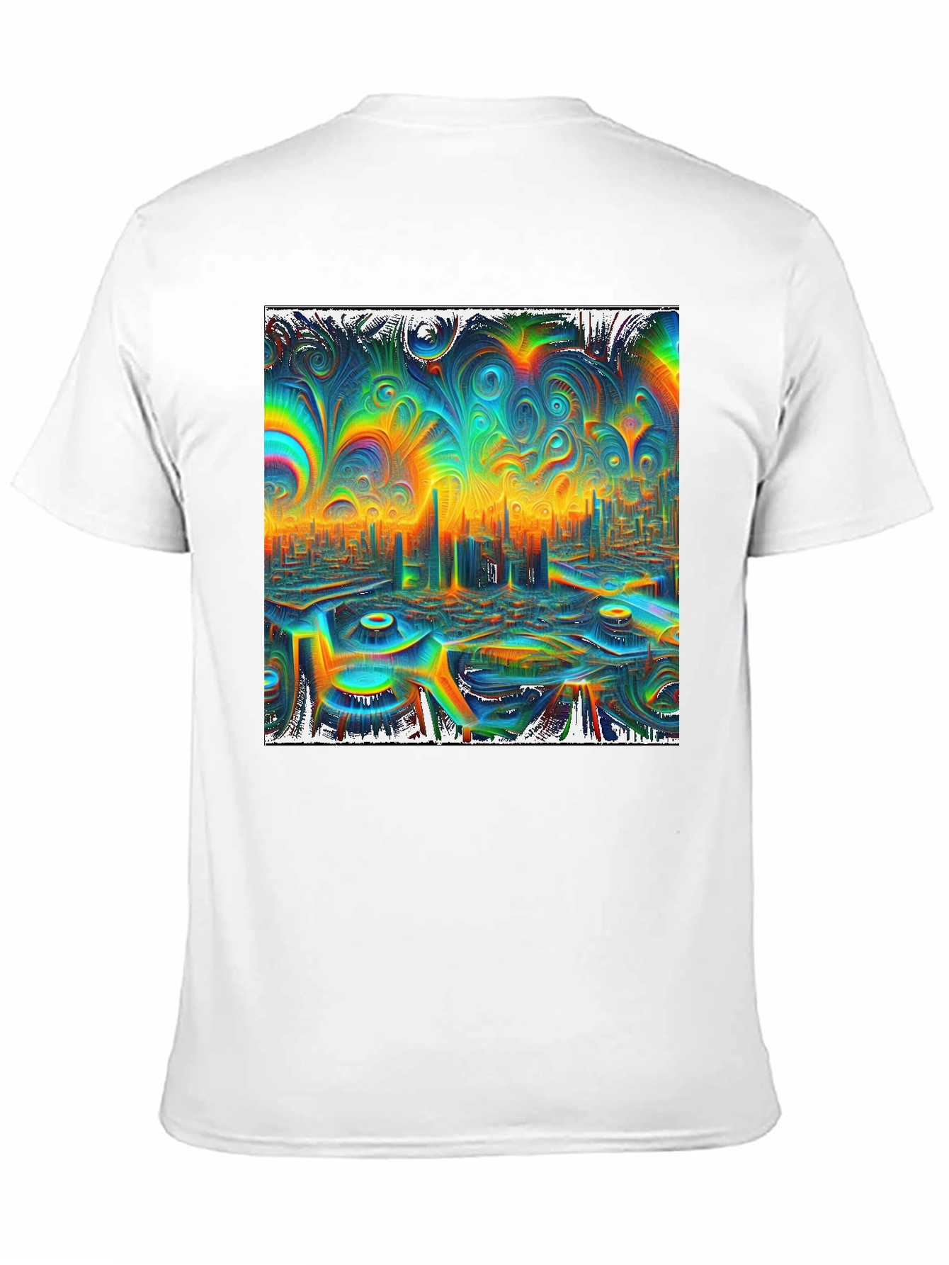 Psychedelic Cityscape Graphic Tee - Vibrant Black T-Shirt