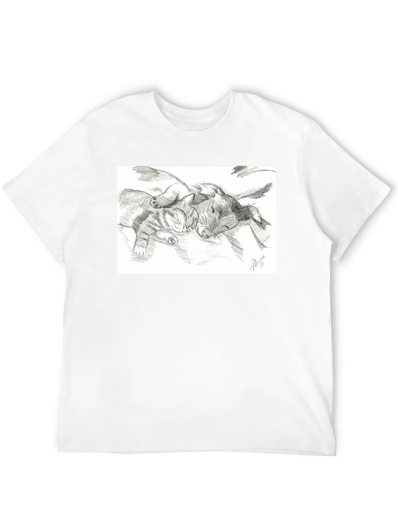 Cute Cat and Dog Sketch T-Shirt