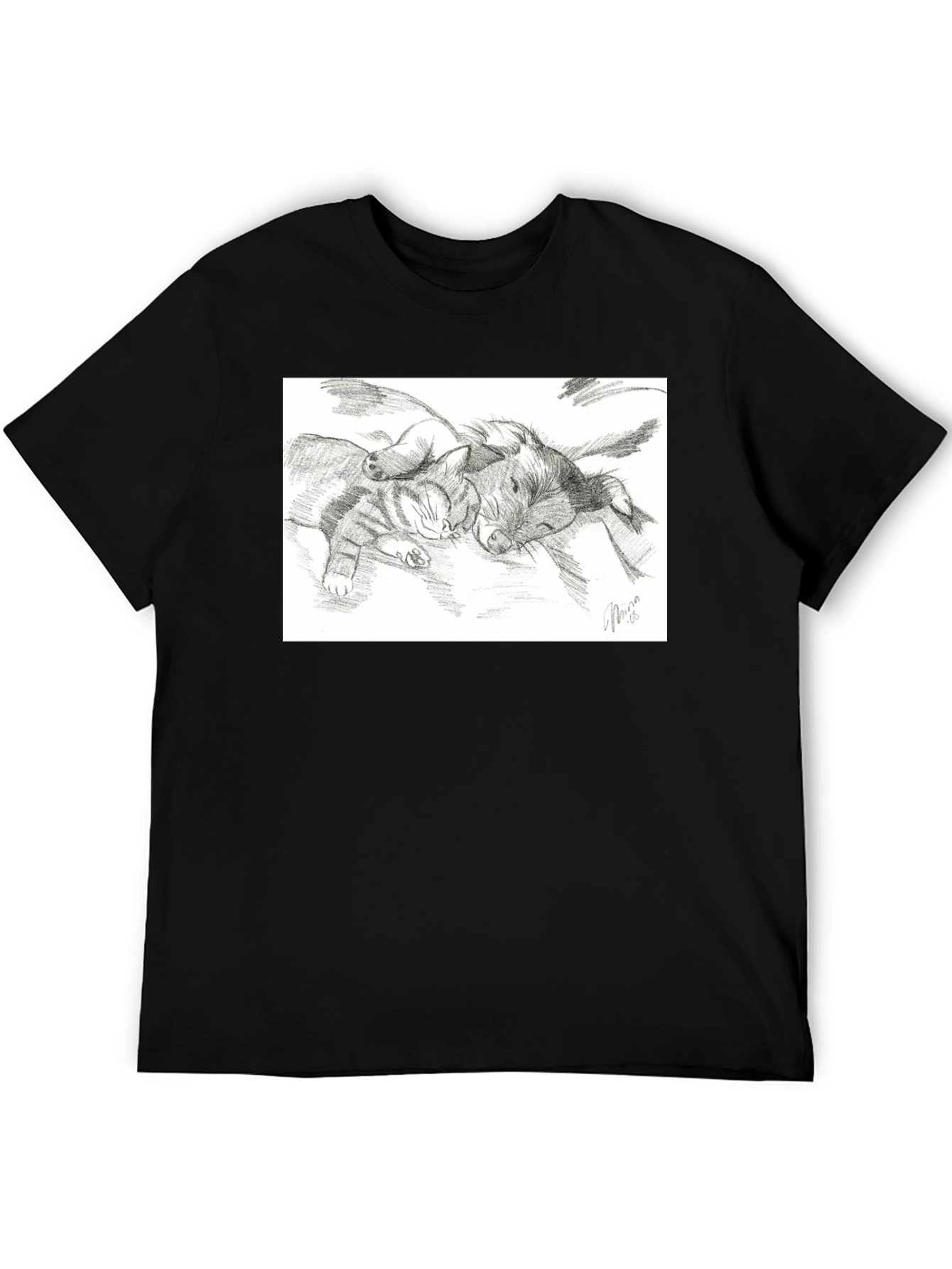 Cute Cat and Dog Sketch T-Shirt