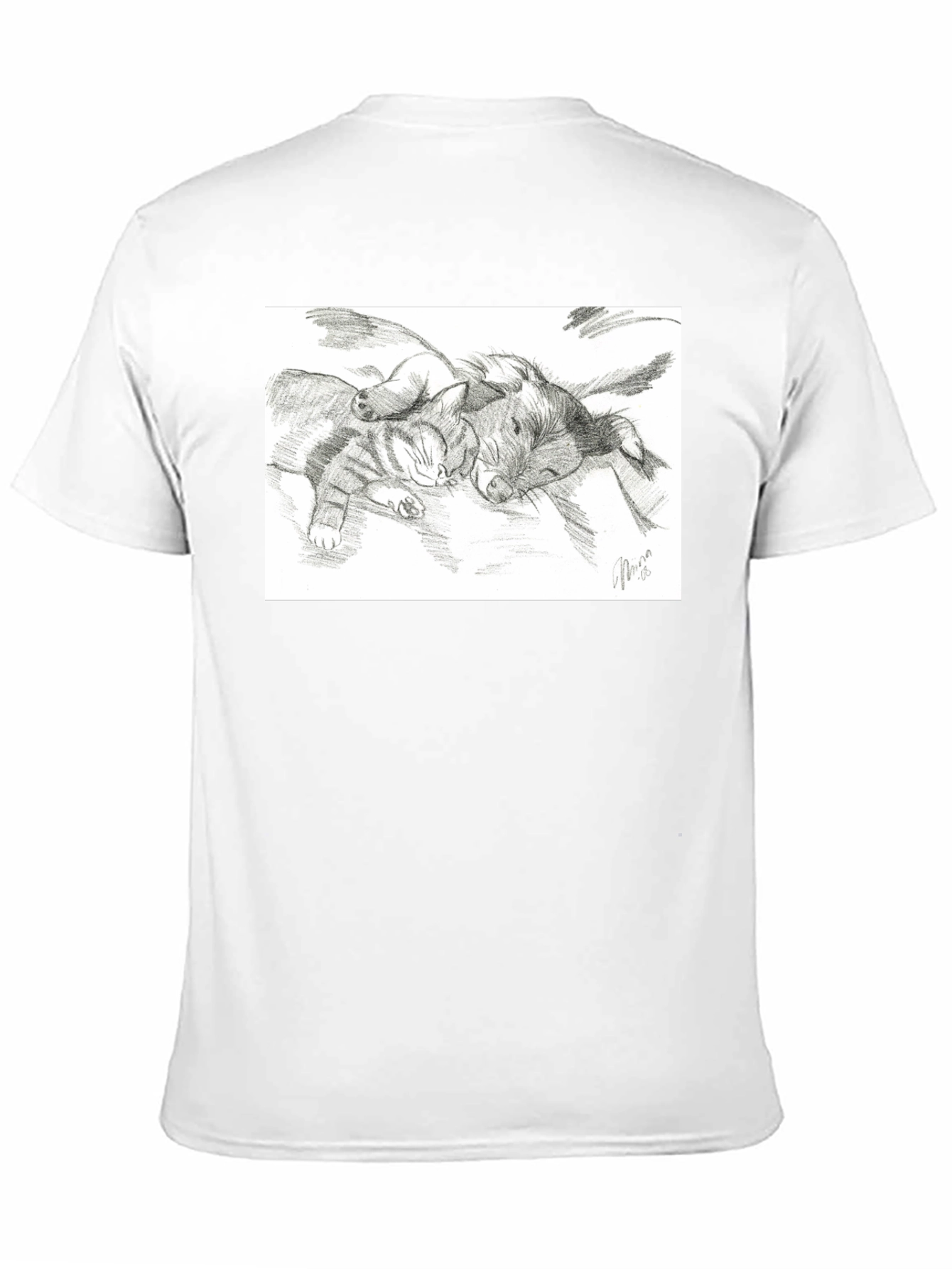 Cute Cat and Dog Sketch T-Shirt