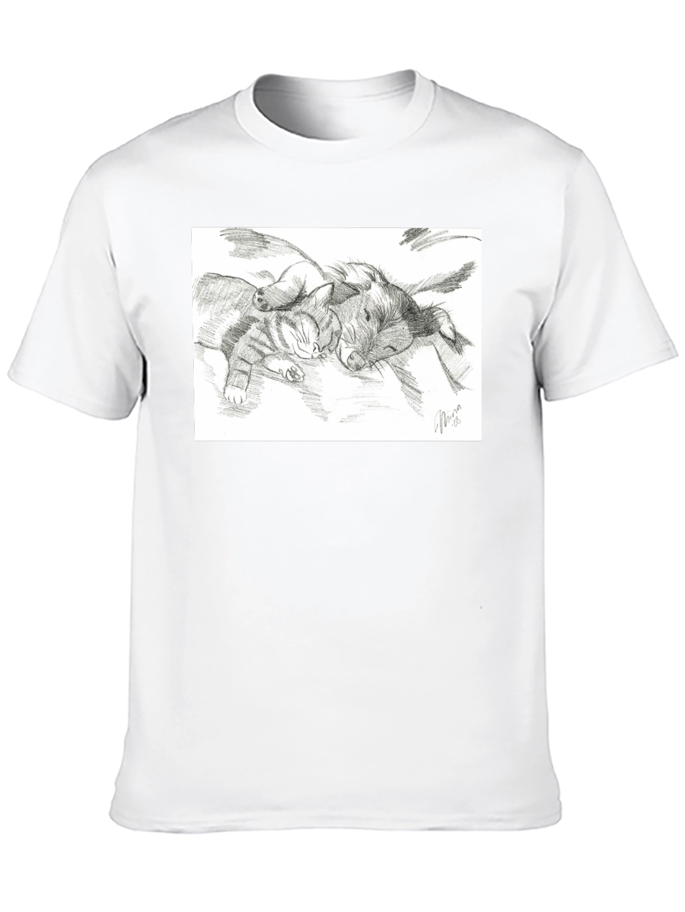 Cute Cat and Dog Sketch T-Shirt