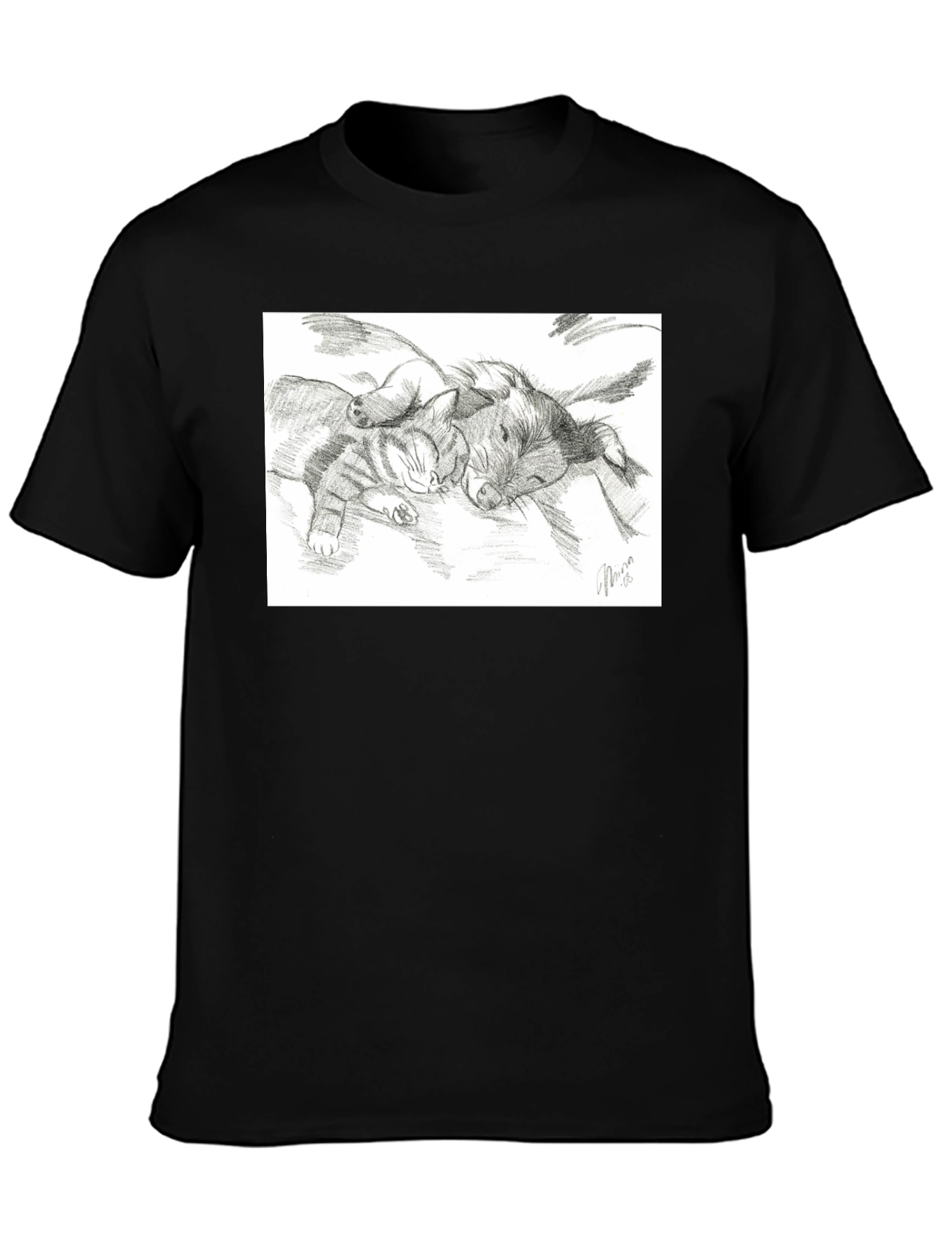 Cute Cat and Dog Sketch T-Shirt