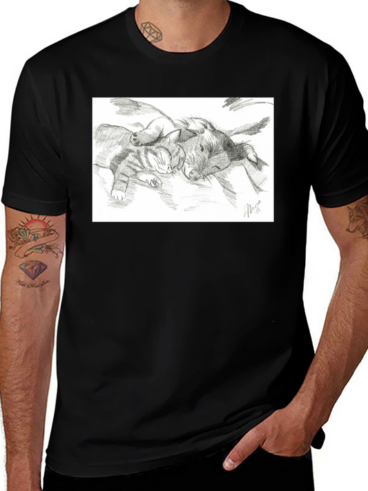 Cute Cat and Dog Sketch T-Shirt