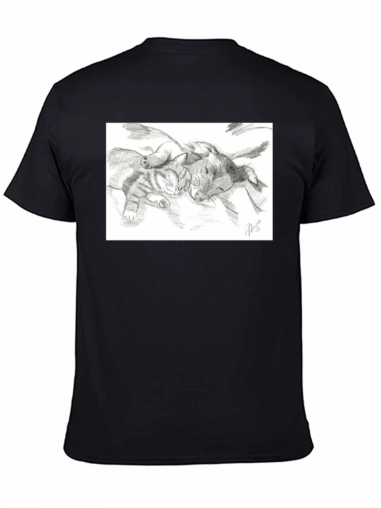 Cute Cat and Dog Sketch T-Shirt