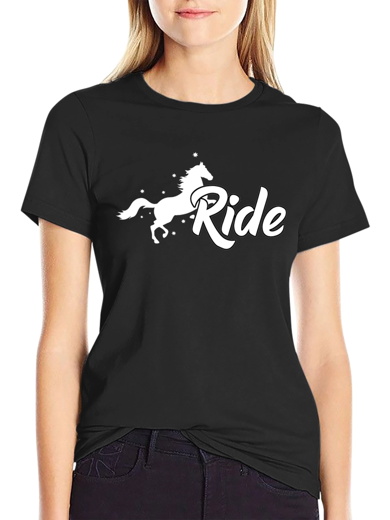 Horse Ride Graphic Tee - Black Cotton T-Shirt