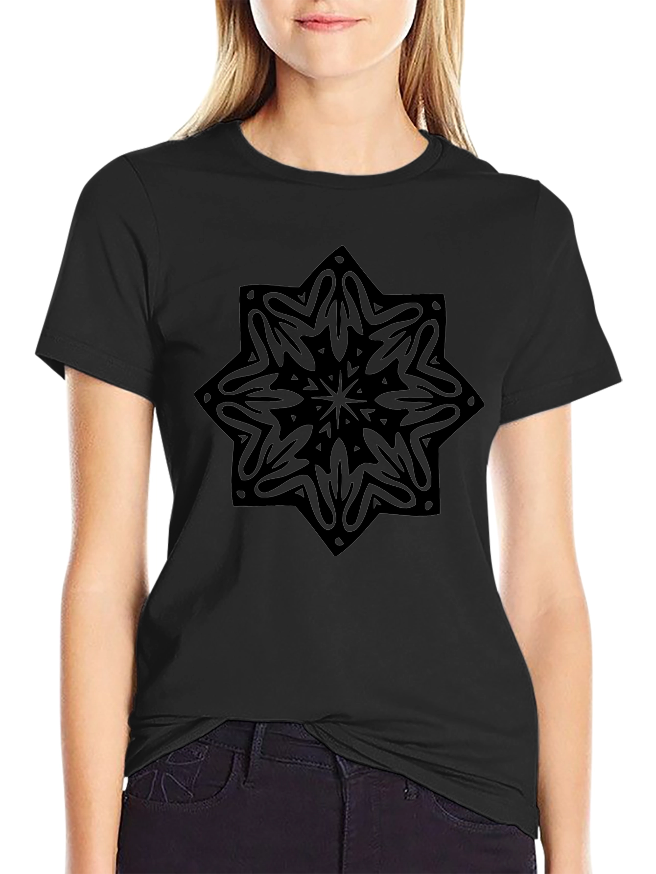 Geometric Mandala Graphic Black T-Shirt
