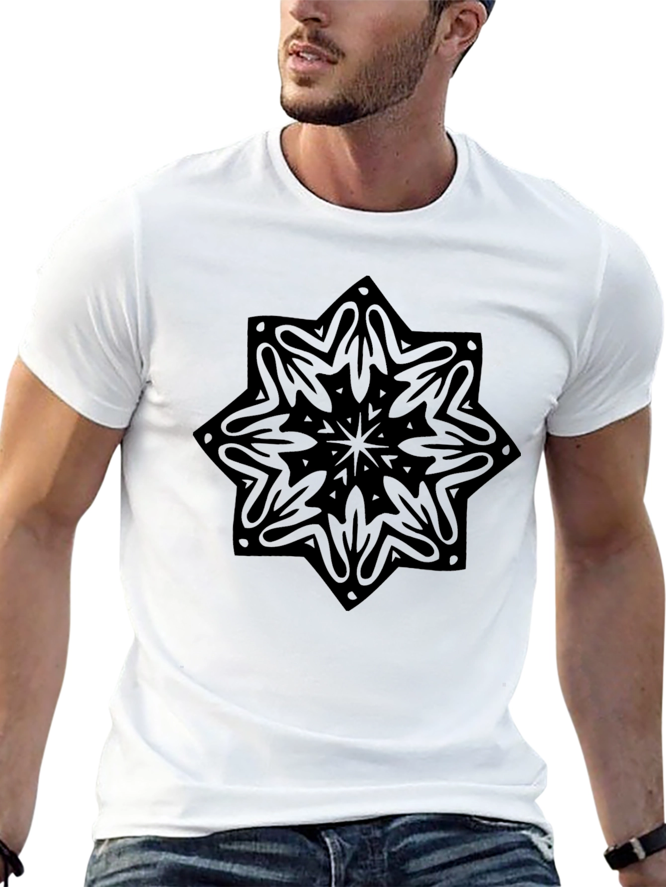Geometric Mandala Graphic Black T-Shirt