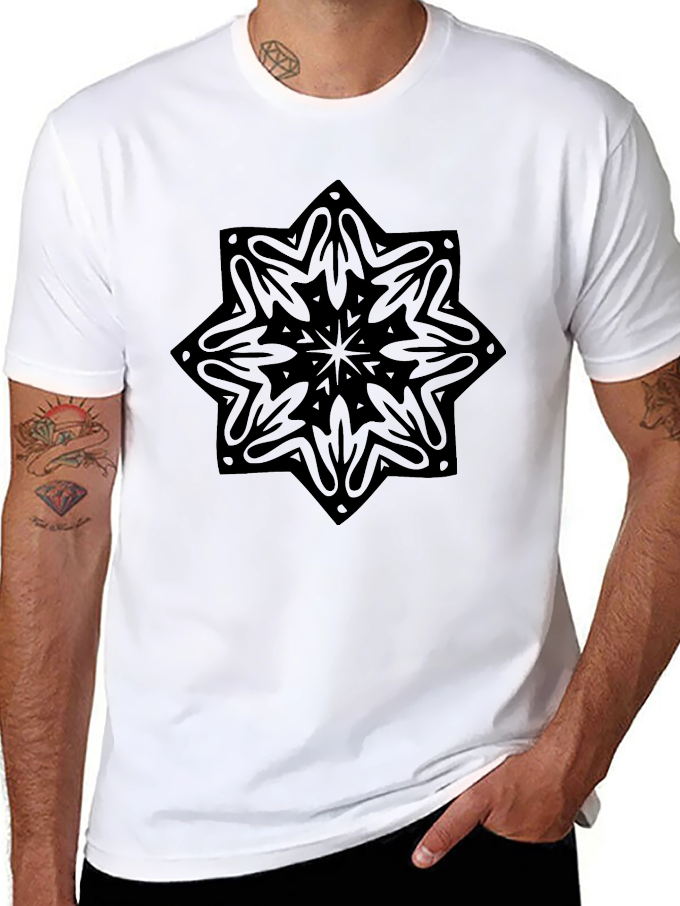 Geometric Mandala Graphic Black T-Shirt