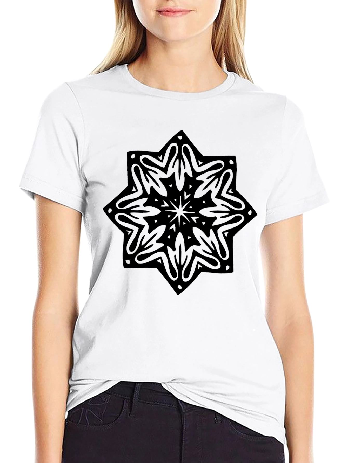 Geometric Mandala Graphic Black T-Shirt