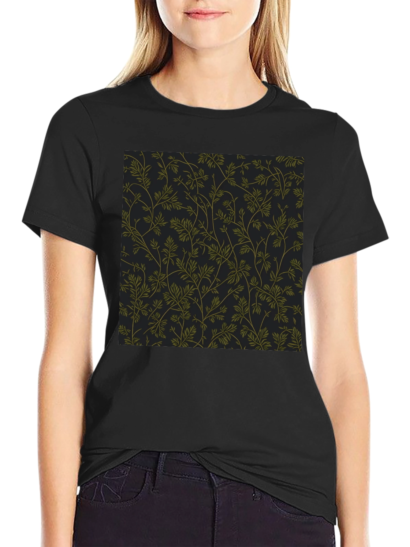 Botanical Print Black T-Shirt