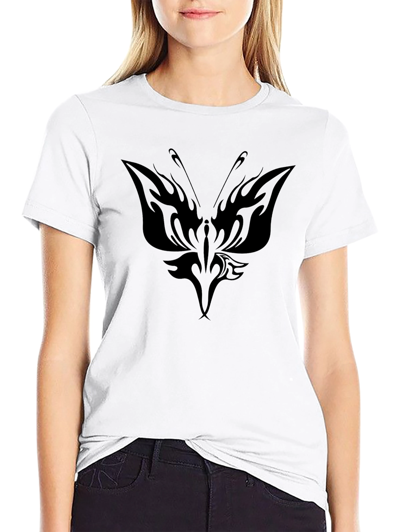 Butterfly Tribal Graphic Black T-Shirt