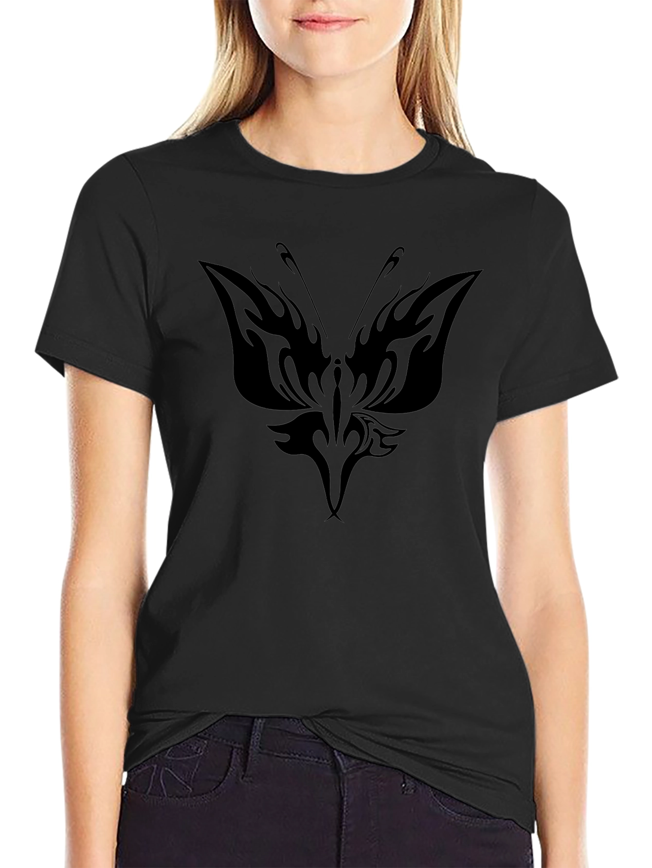 Butterfly Tribal Graphic Black T-Shirt