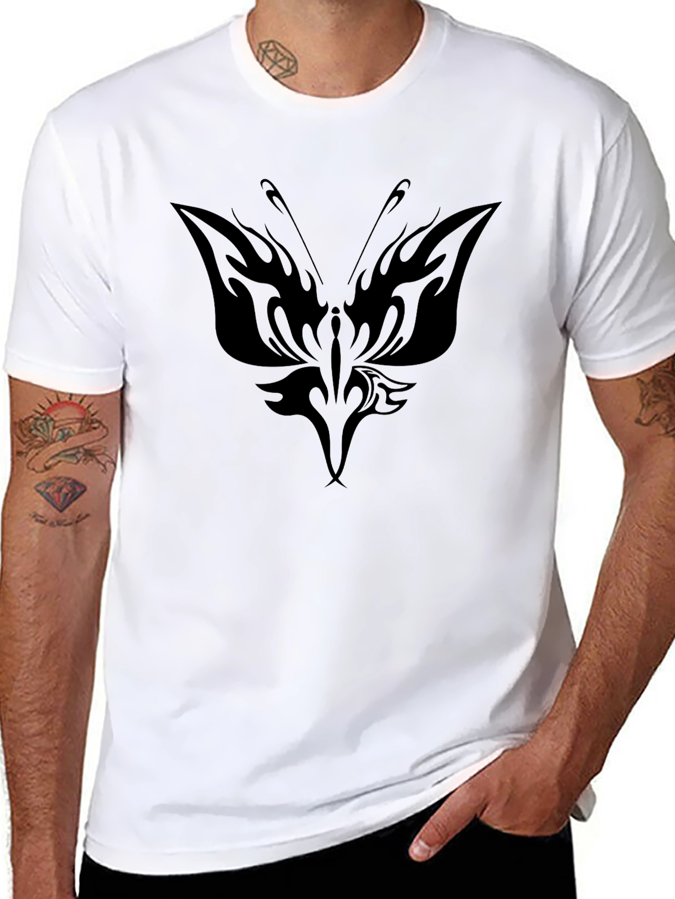 Butterfly Tribal Graphic Black T-Shirt