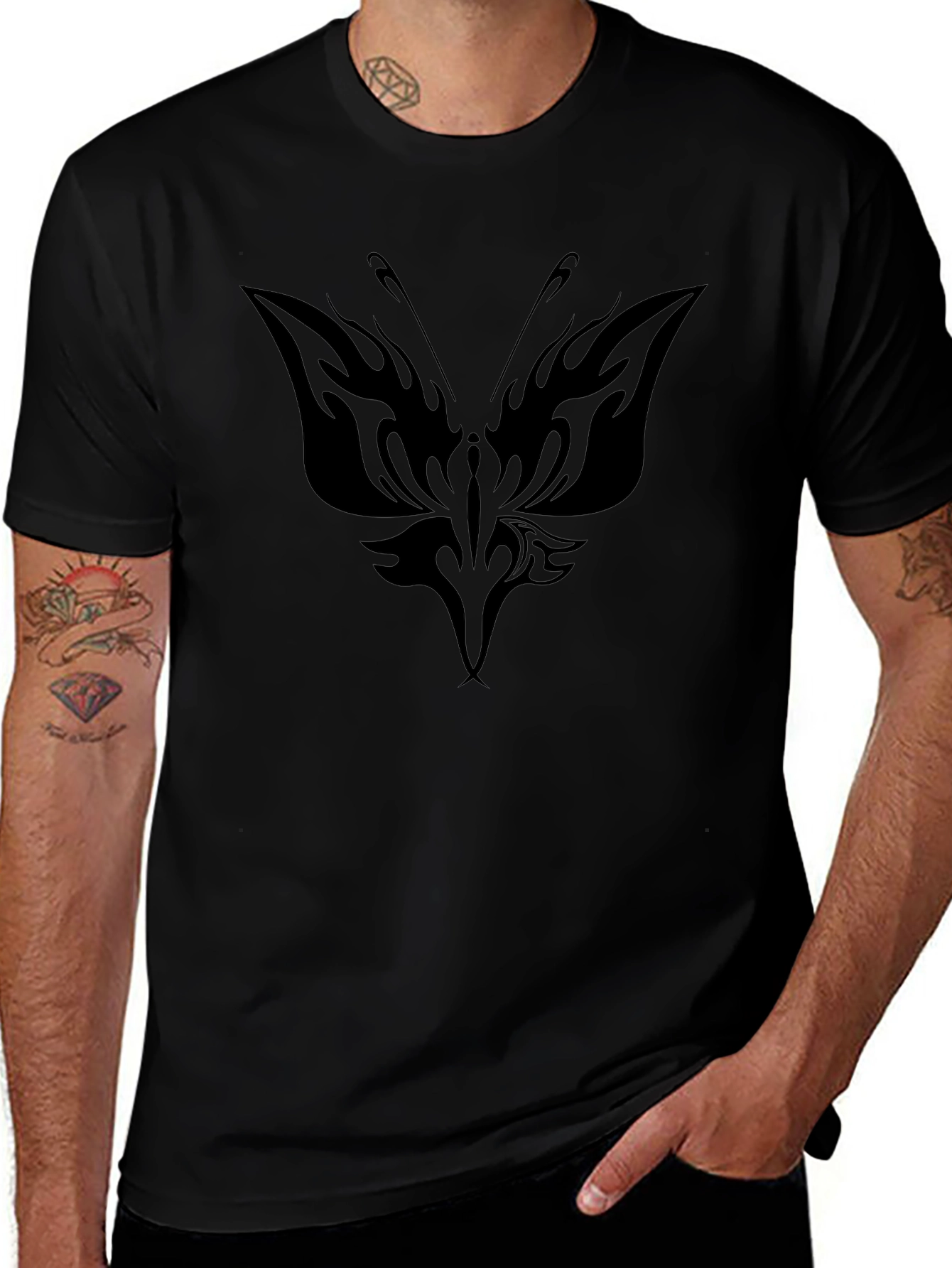 Butterfly Tribal Graphic Black T-Shirt