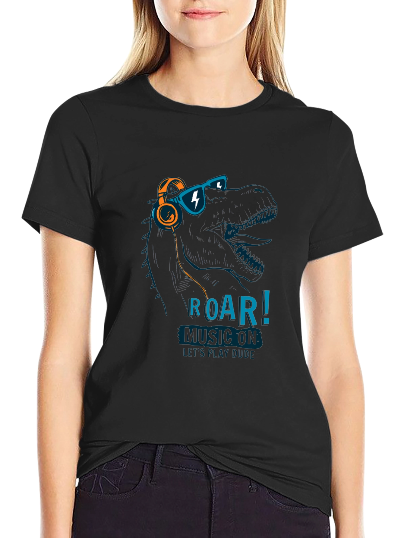 Dino Music T-Shirt - Roar! Lets Play Dude!