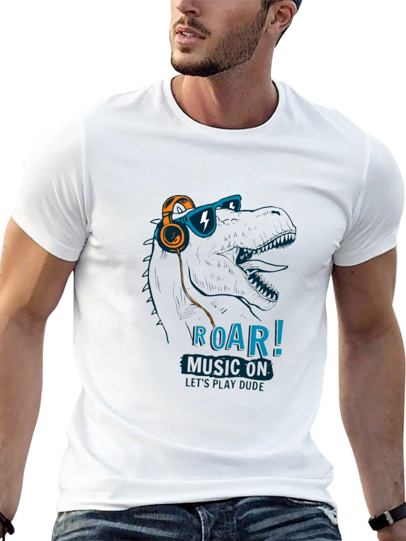 Dino Music T-Shirt - Roar! Lets Play Dude!